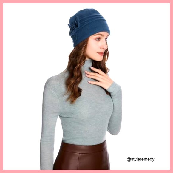 Wool Blend Vintage Cloche Bucket Hat with Stitched Flower Accent main image 4